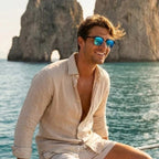 Barlow sunglasses with blue lens — Loulou Eyewear