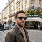 Model wearing Delucca sunglasses — Loulou Eyewear