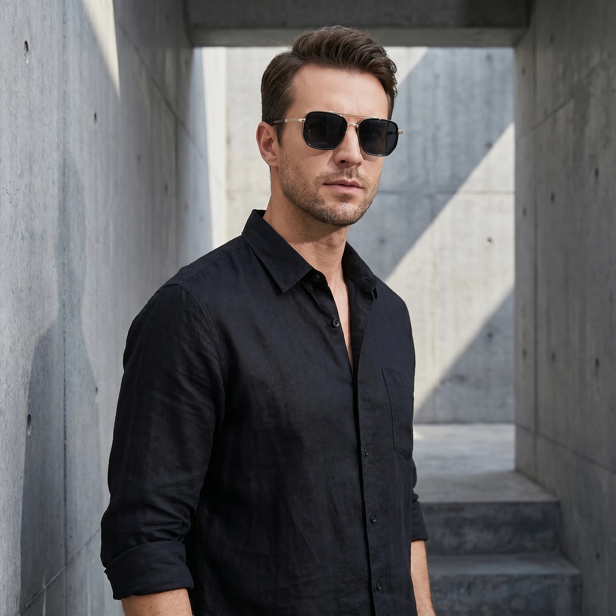Model wearing Madrid polarized aviator sunglasses — Loulou Eyewear