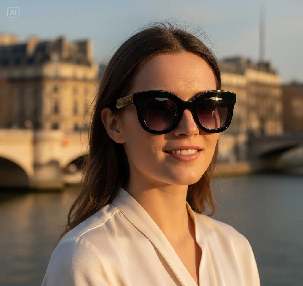 Model wearing Scarlet sunglasses — Loulou Eyewear