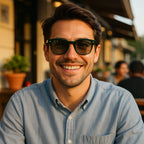Model wearing Livo sunglasses in black — Loulou Eyewear